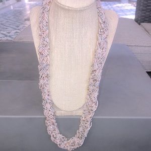 Pink, silver and gold chunky braided bead necklace